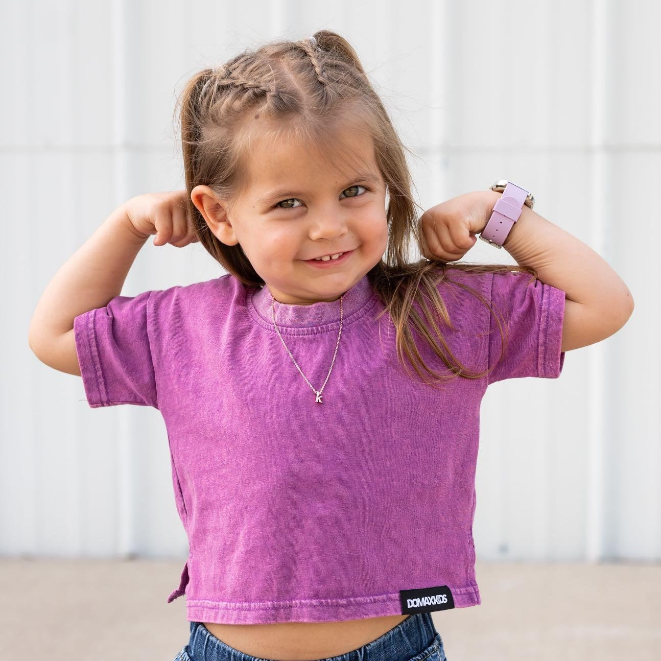 Girls Purple Acid Wash Boxy Tee