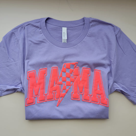 MAMA Checkered Bolt - Lavender tee/Neon Red Puff