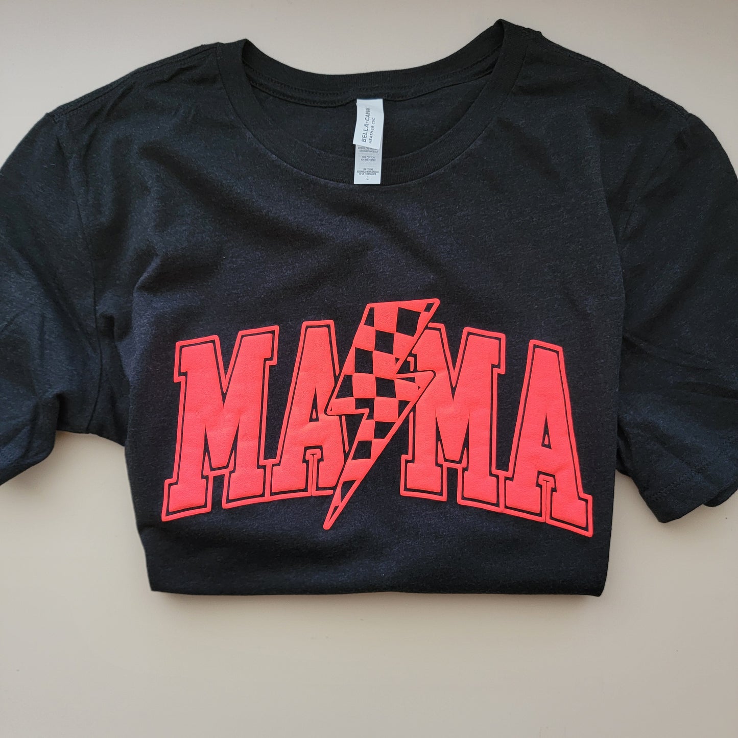 MAMA Checkered Bolt - Triblend Black/Neon Red Puff