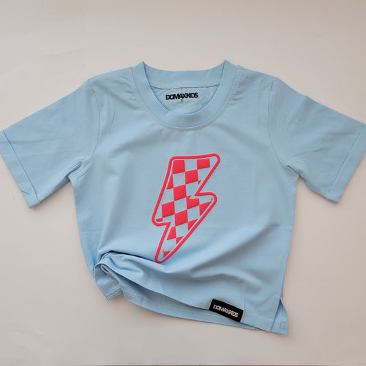 Checkered Bolt - Girls Blue Boxy Tee