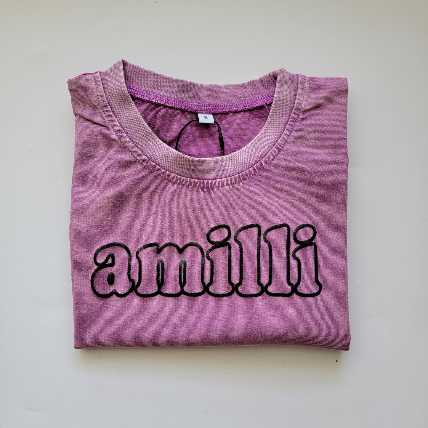 Puff name - Girls Purple Acid Wash Boxy Tee - outline font