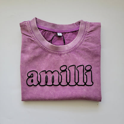 Puff name - Girls Purple Acid Wash Boxy Tee - outline font